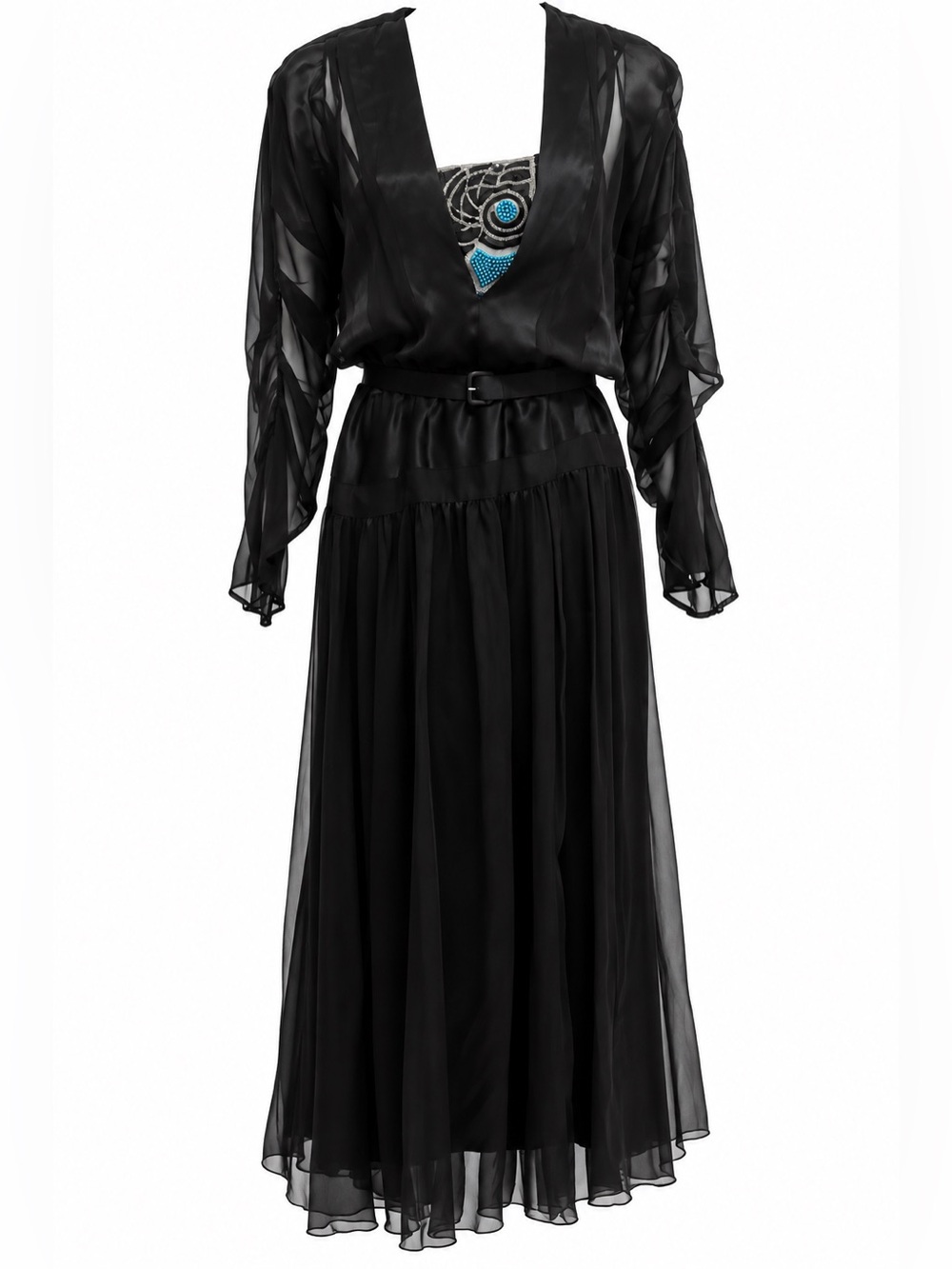 Vintage Sara Fredericks Black silk Beaded Maxi Dress